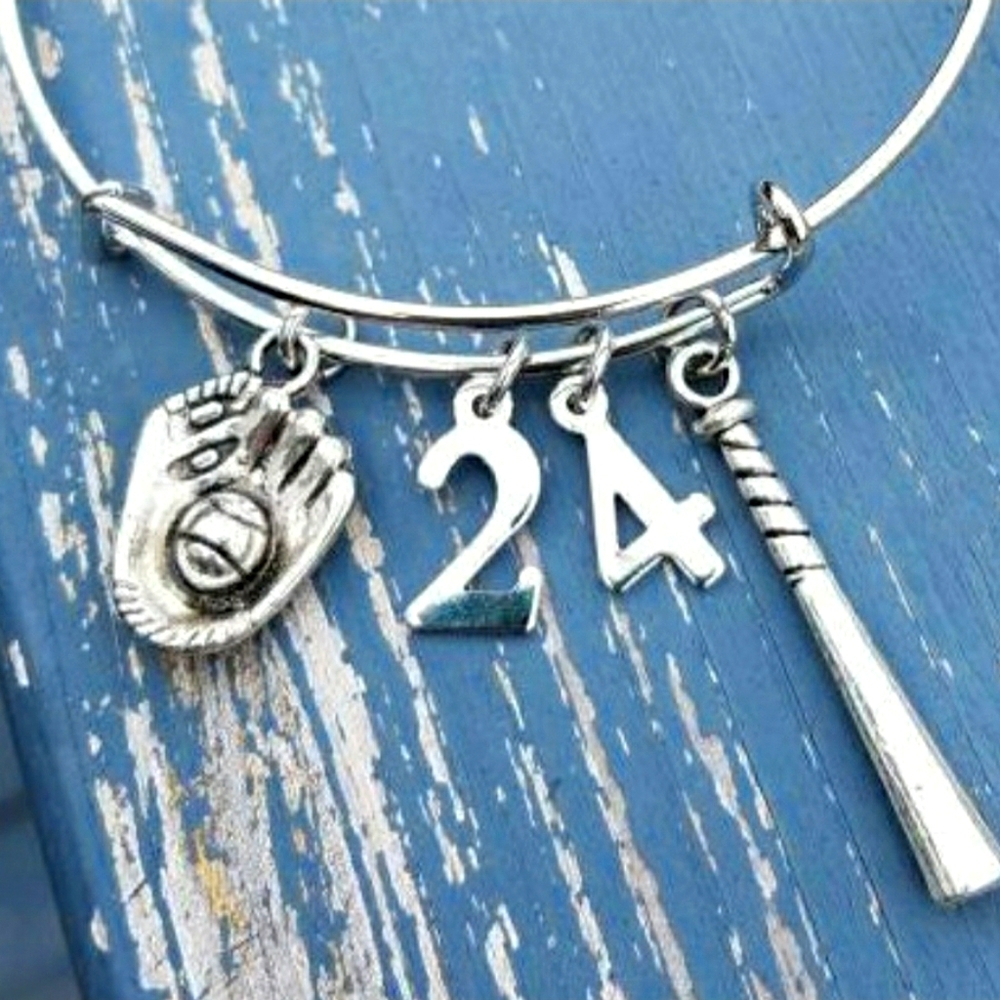 Baseball bracelet bangle personalized numbers spor